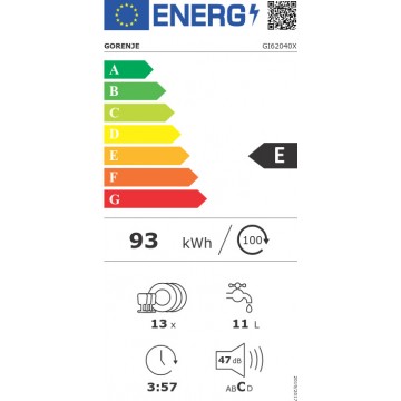 Gorenje GI62040X Πλυντήριο Πιάτων Εντοιχιζόμενο